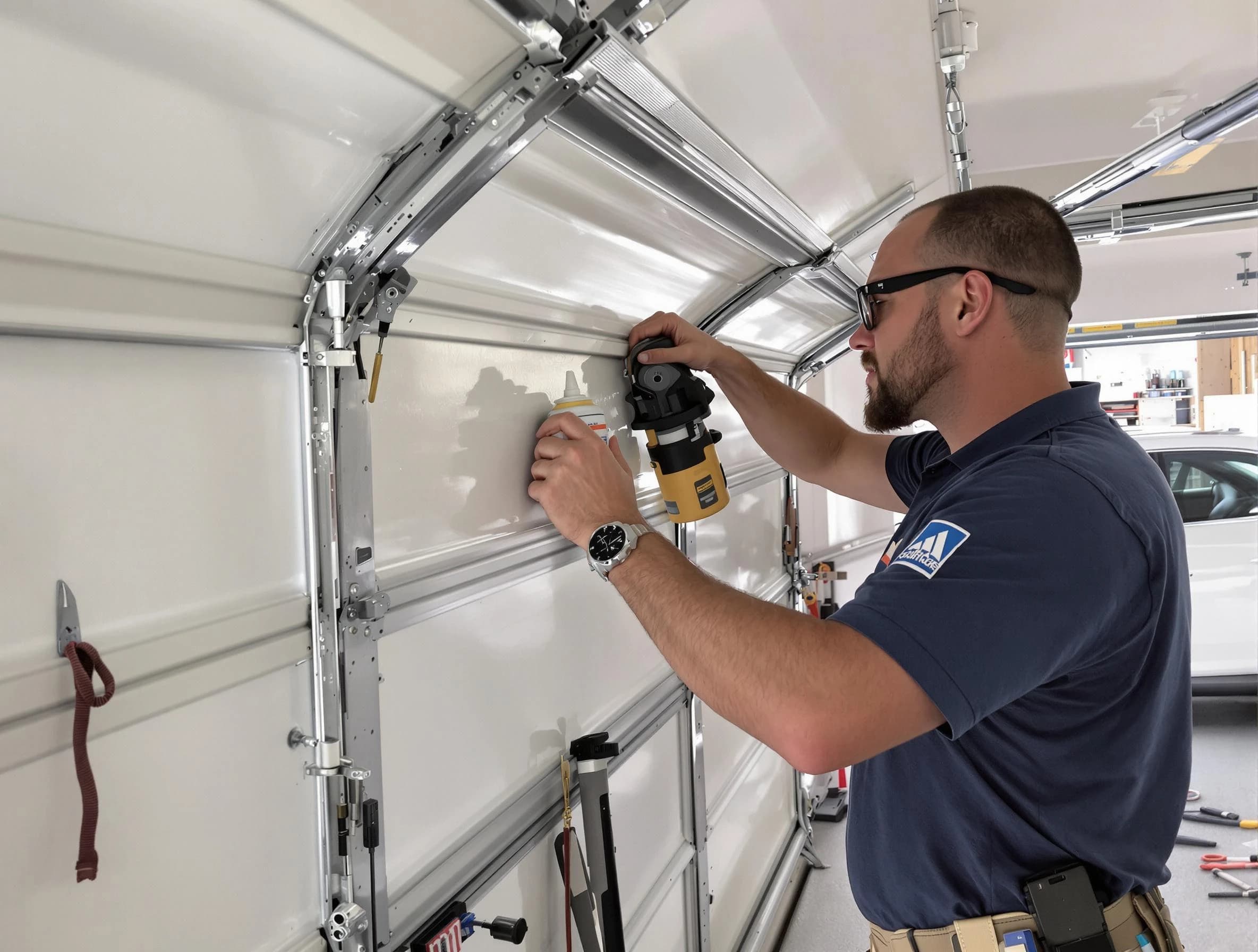 Winchester Garage Door Repair technician performing comprehensive noise reduction service in Winchester