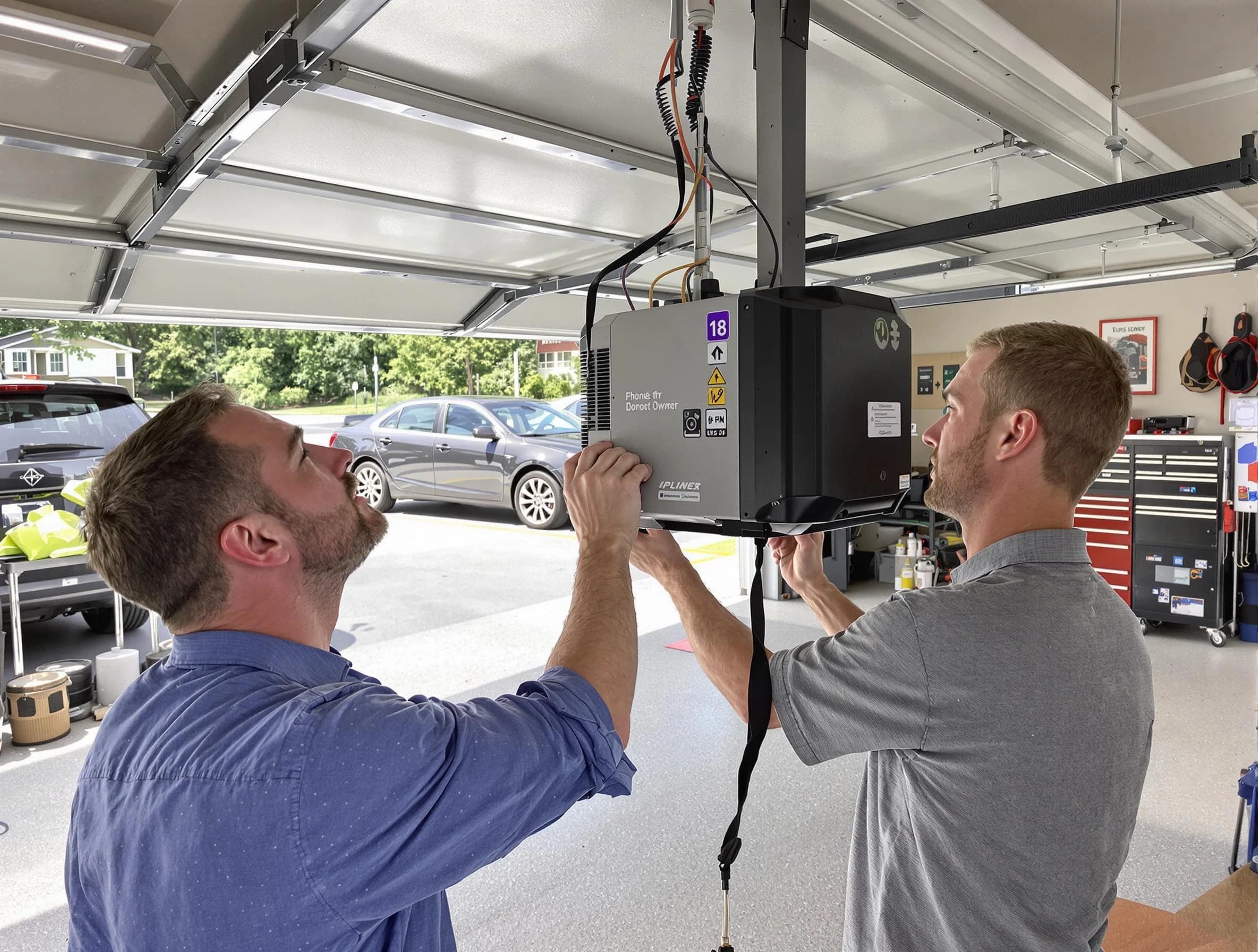 Winchester Garage Door Repair technician installing garage door opener in Winchester