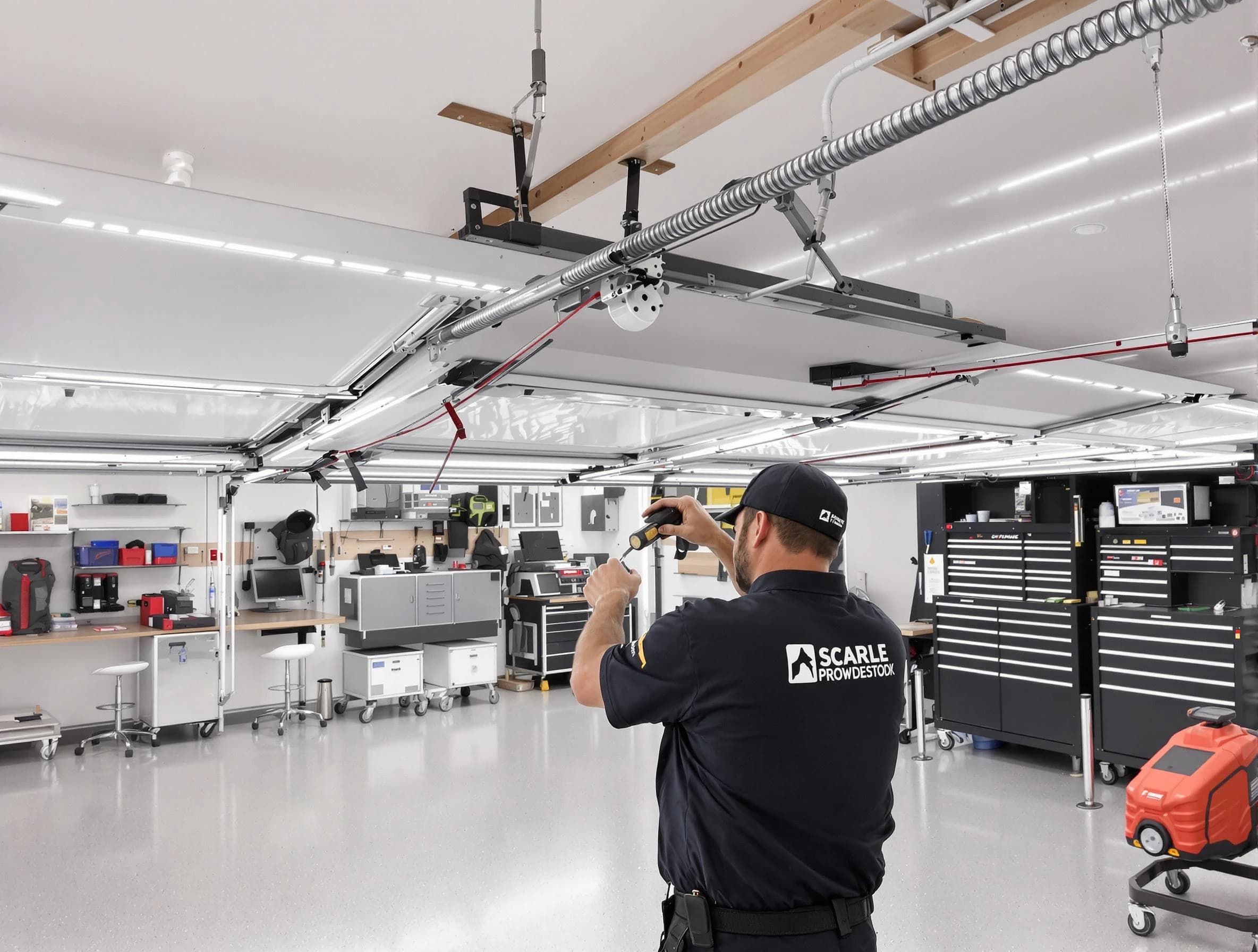 Winchester Garage Door Repair technician repairing overhead garage door in Winchester