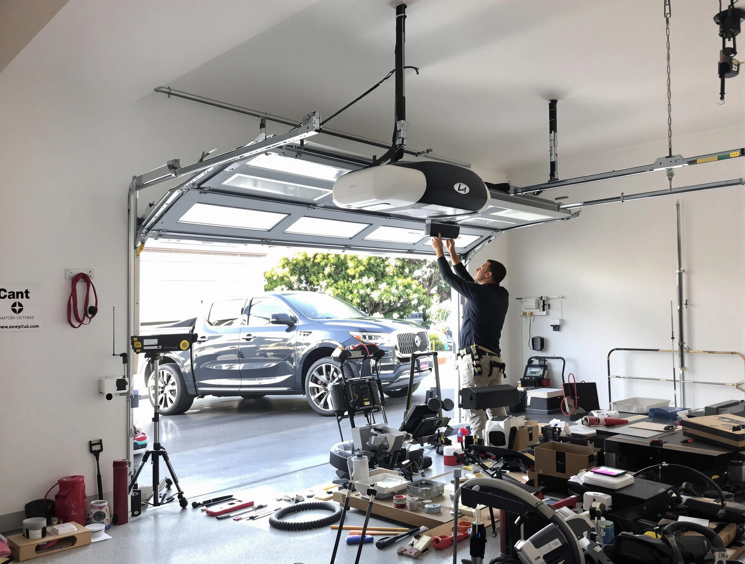 Winchester Garage Door Repair specialist installing smart garage door opener system in Winchester home