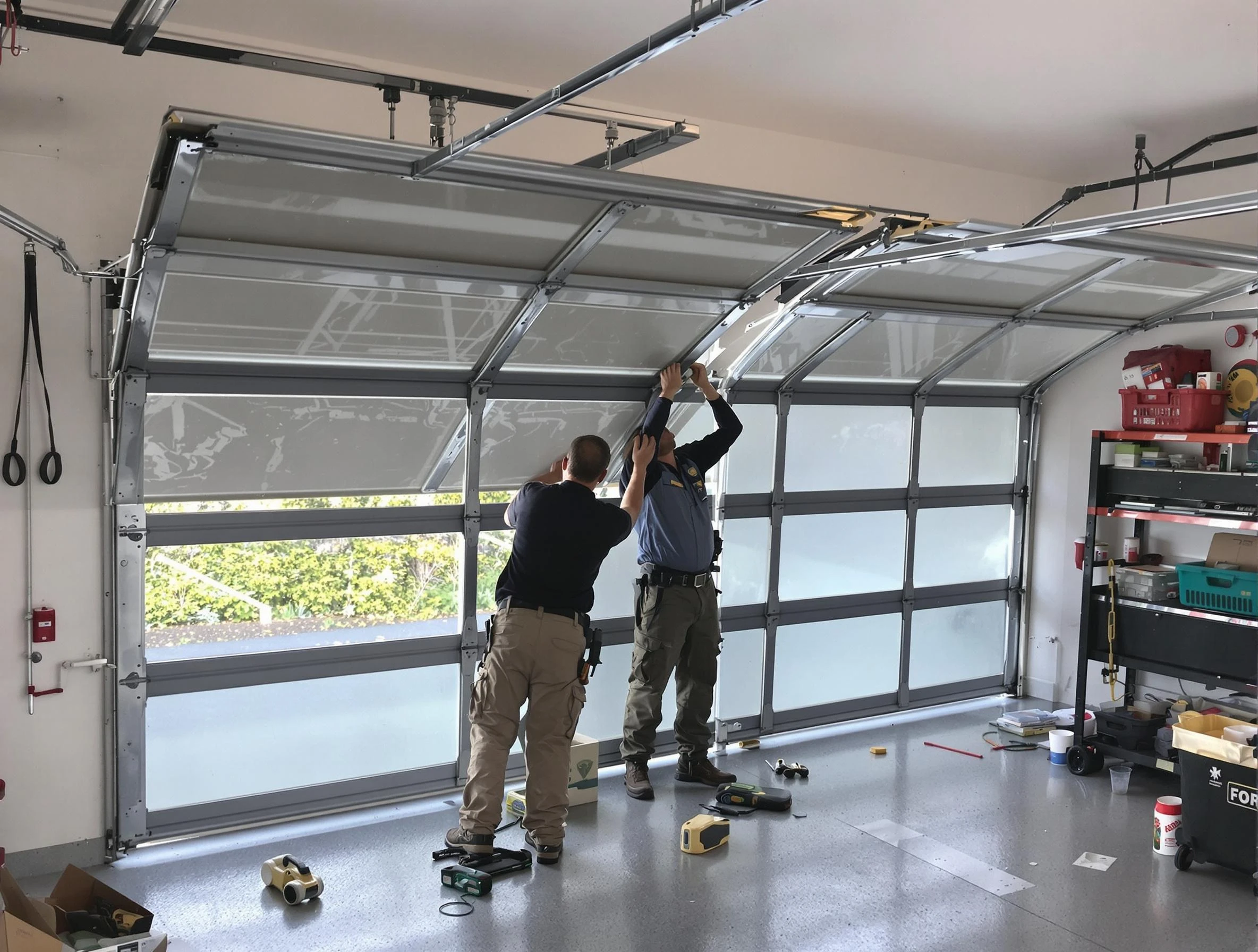 Winchester Garage Door Repair expert performing precise panel replacement on Winchester garage door