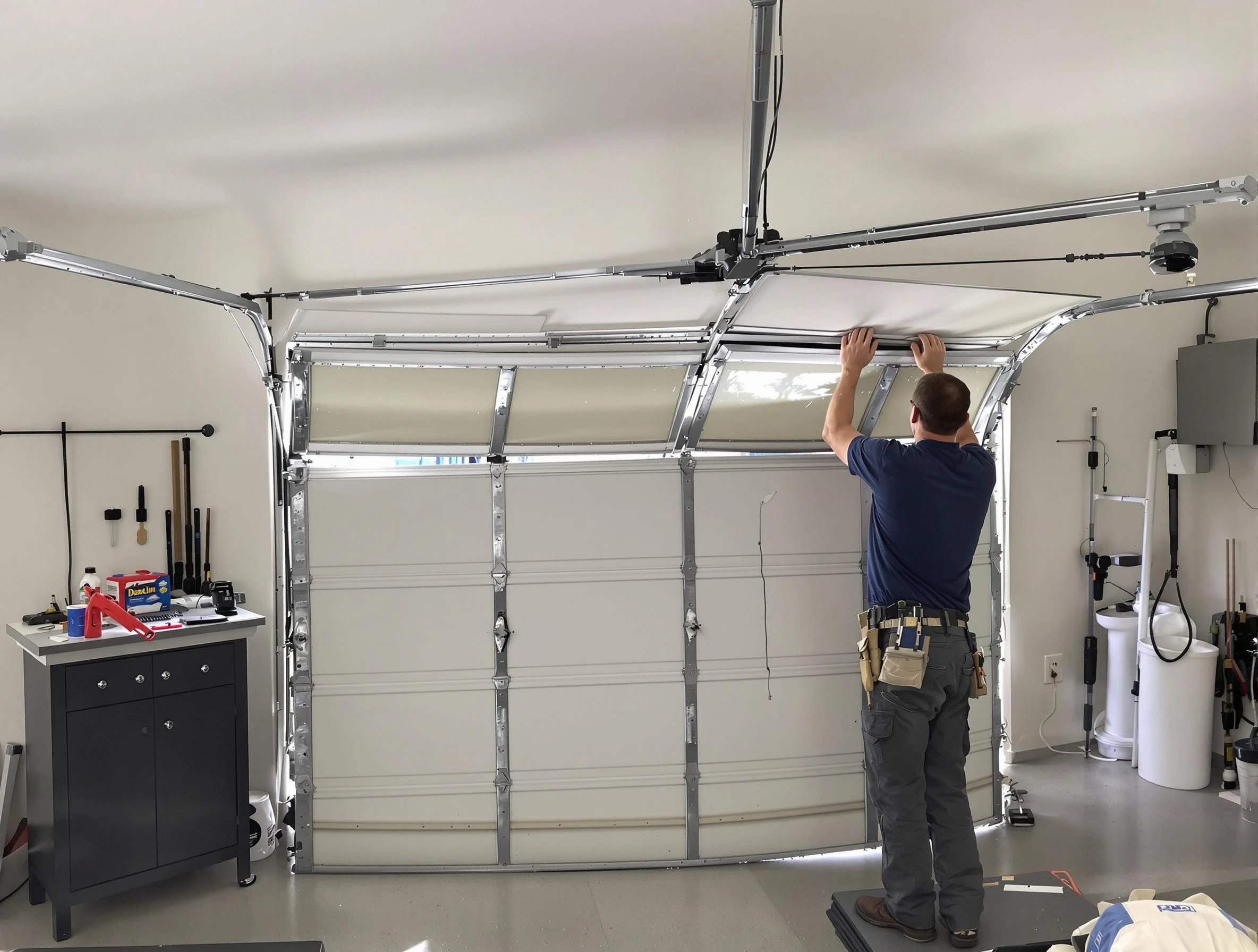 Winchester Garage Door Repair specialist performing precise section replacement on Winchester garage door